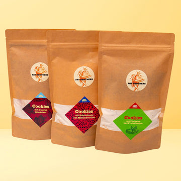 Schulkekse für Kinder Cookies mit Schokolinsen Schokolade und Pistazien mit Preiselbeeren Backmischungen