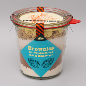 Brownies mit Walnüßen und Weißer Schokolade Backmischung im Weck-Glas
