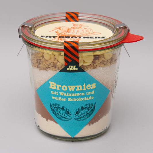 Brownies mit Walnüßen und Weißer Schokolade Backmischung im Weck-Glas