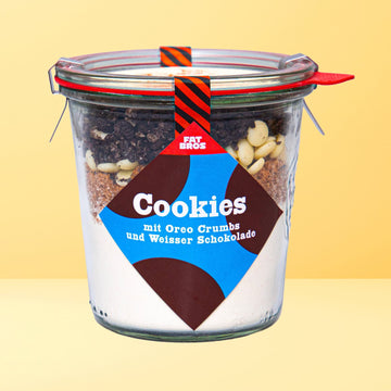 Cookies mit Oreo Weißer und Dunkler Schokolade Backmischung im Weck-Glas