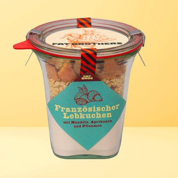 Französischer Lebkuchen mit Mandeln Pflaumen und Aprikosen Backmischung im Weck-Glas