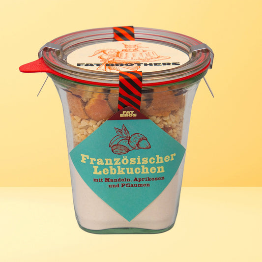 Französischer Lebkuchen mit Mandeln Pflaumen und Aprikosen Backmischung im Weck-Glas