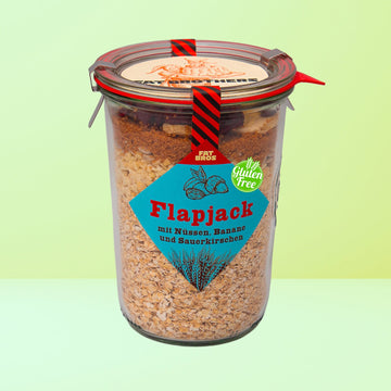 Glutenfreie Hafer Müsliriegel Flapjack Backmischung im Weck-Glas