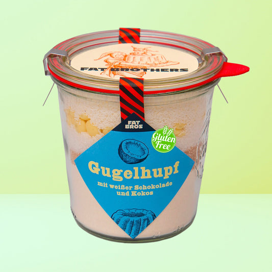 Glutenfreier Gugelhupf mit Kokos und Weißer Schokolade Backmischung im Weck-Glas