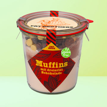 Glutenfreie Muffins mit 3 Dreierlei Schokolade Backmischung im Weck-Glas