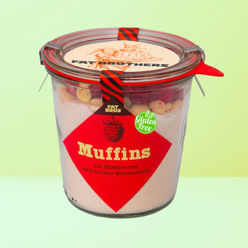 Glutenfreie Muffins mit Weißer Schokolade und Himbeeren Backmischung im Weck-Glas