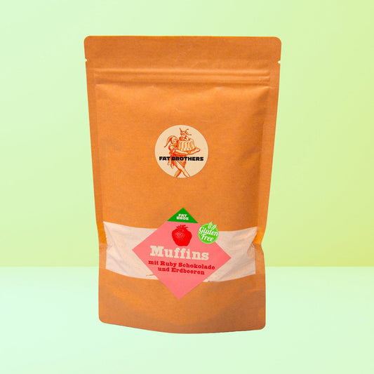 Glutenfreie Muffins mit Erdbeeren und Ruby Schokolade Backmischung