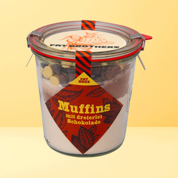Muffin Backmischung mit 3 Schokoladensorten Weniger Zucker im Weck-Glas