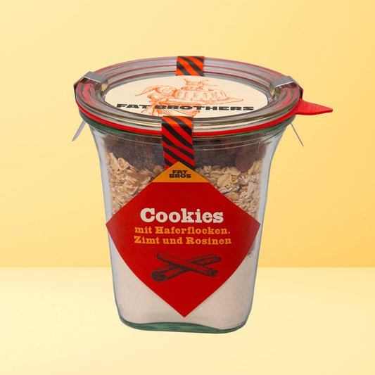 Cookies mit Haferflocken Rosinen und Zimt Backmischung im Weck-Glas